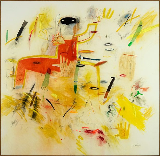 DANIELE NALIN (B. 1947) THE JAPANESE GARDENS.: DANIELE NALIN (B. 1947) THE JAPANESE GARDENS. Oil pastel, acrylic, and pencil on canvas. Signed "Nalin" in the lower right corner. Verso of canvas reads "Il Giardino Giapponese, 1988, Nalin" Canvas: 6