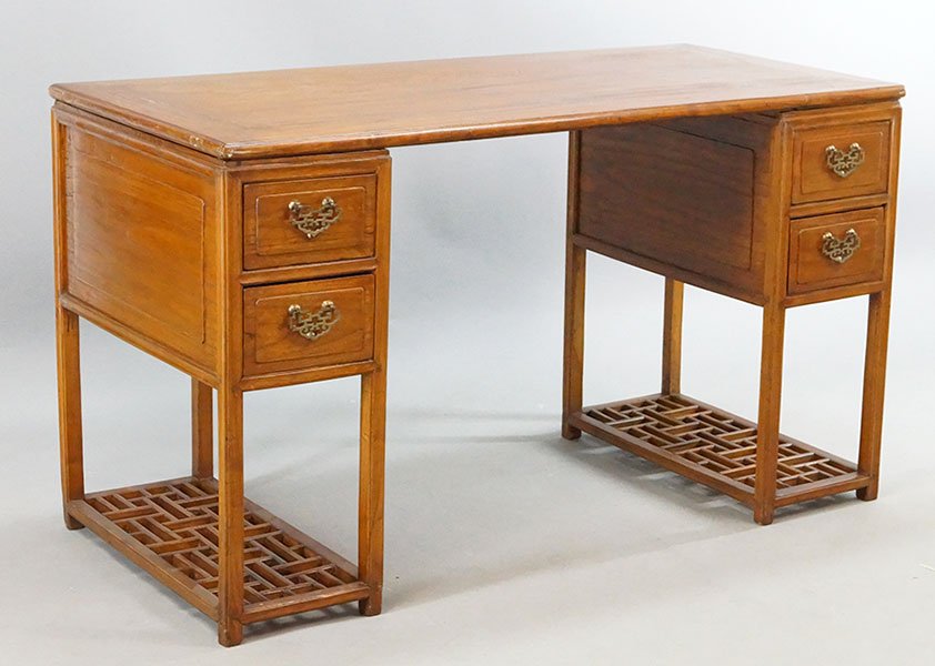 A Chinese Camphor Wood Partner's Desk.: A Chinese Camphor Wood Partner's Desk. Three pieces 34" x 59" x 28"