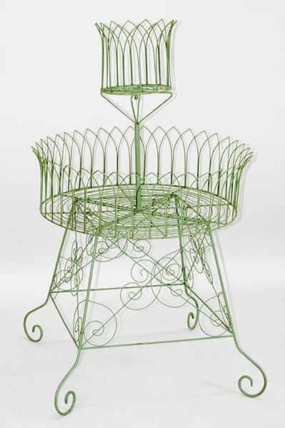 A Green Painted Metal Two-Tier Planter. (1 of 1)