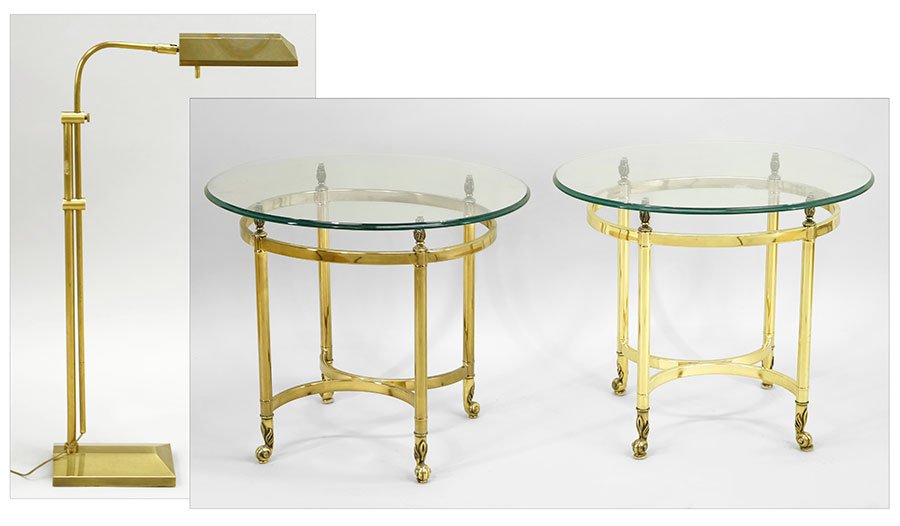 A Pair of Glass Top Brass Tables. (1 of 3)