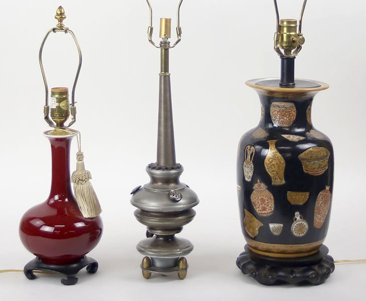 A Black Glazed Porcelain Urn Fitted As A Table Lamp. (1 of 2)