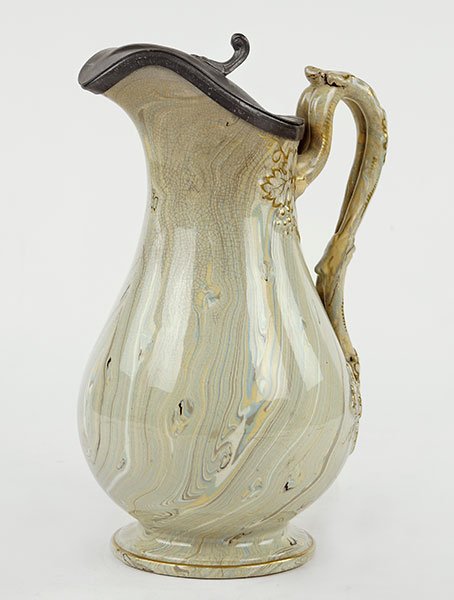 An English Earthenware Water Jug With Hinged Pewter (1 of 3)