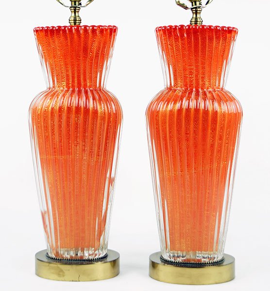 A Pair of Murano Glass Lamps.