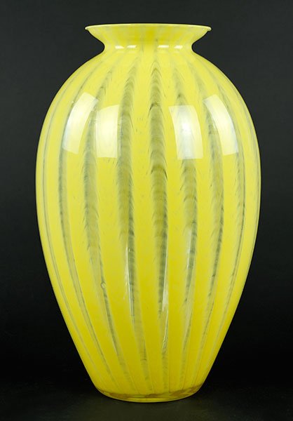 A Yellow Striped Glass Vase. (1 of 1)