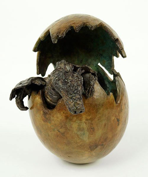 A Patinated Bronze Figure Of A Dragon And Egg. (1 of 1)
