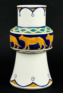 A Swedish Rorstrand Vase.: A Swedish Rorstrand Vase. Signed "Dessin ALF Wallander". Depicting a frieze of an animal procession along the middle section Height: 10.5"