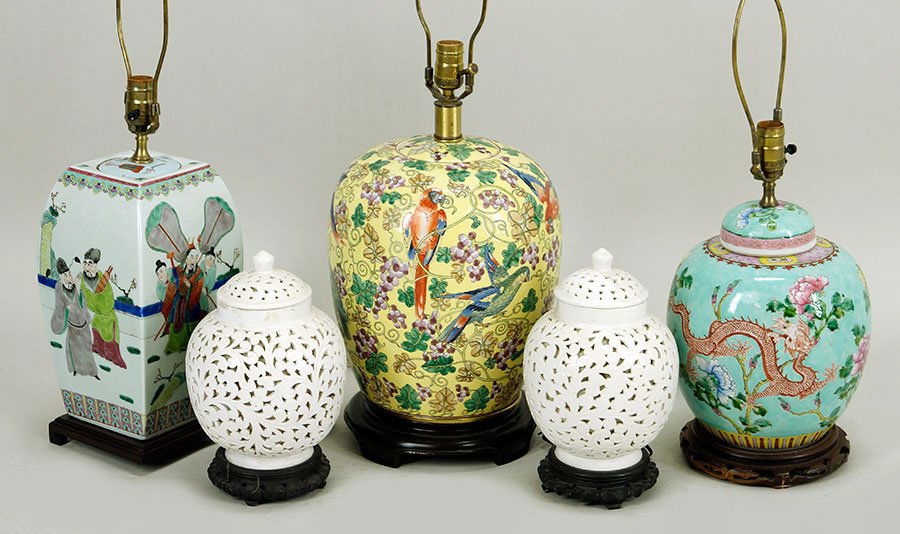 A Pair Of Reticulated Ceramic Lantern Form Table Lamps. (1 of 1)