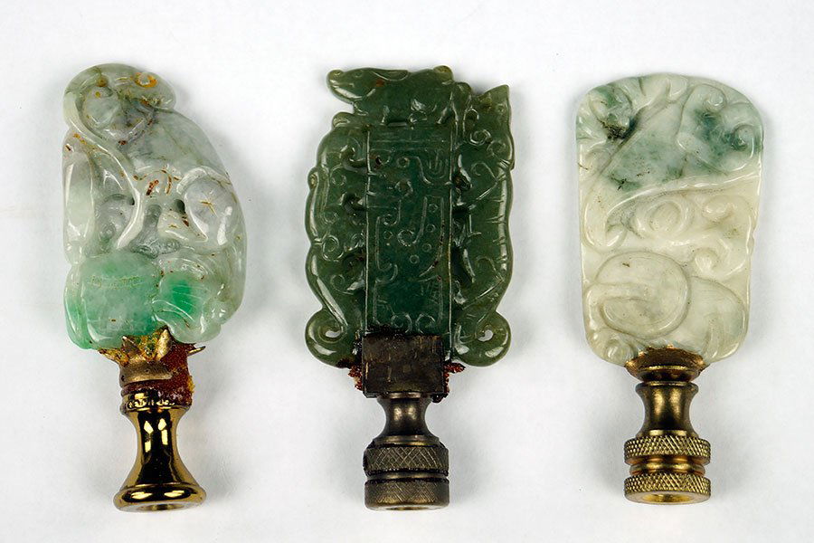 Three Chinese Carved Jade Lamp Finials. (1 of 1)