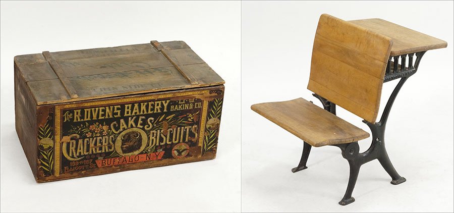A Sears and Roebuck Co. Child's Desk.: A Sears and Roebuck Co. Child's Desk. Together with an R. Ovens Bakery Co. wood crate 11.5" x 23.5" x 23.5" Desk: 25" x 17" x 25"