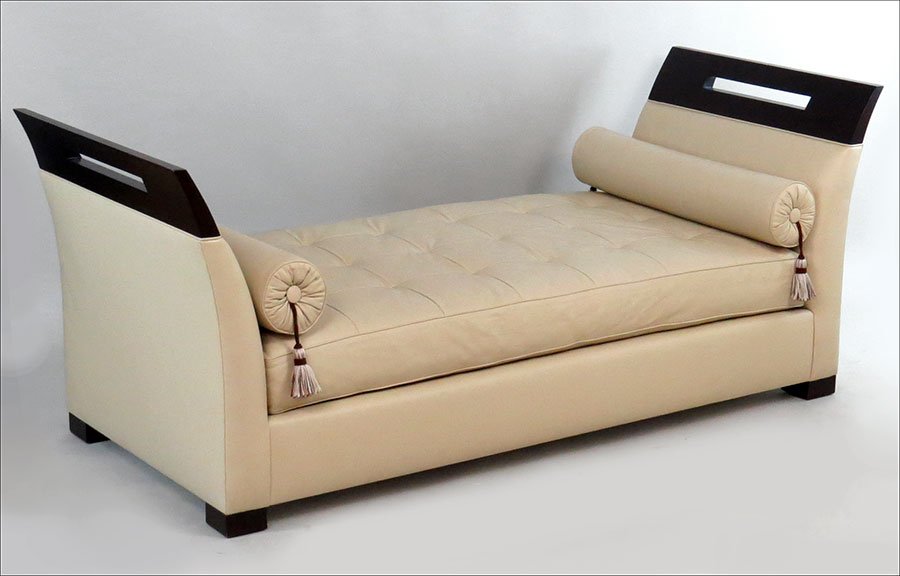An Interiors Crafts Leather Day Bed.: An Interiors Crafts Leather Day Bed. 33" x 82" x 32"