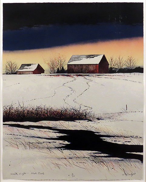 William Dunlap (American, B. 1944) Winter Light - Stark: William Dunlap (American, B. 1944) Winter Light - Stark Trails. Lithograph. Pencil titled LL. Pencil numbered 9/30 lower center. Pencil signed LR Sheet: 40" x 30" Frame: 51" x 40"