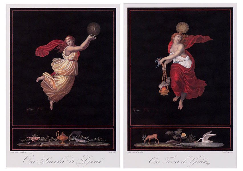After Raphael Sanzio (Italian, 1483-1520) Two Prints.: After Raphael Sanzio (Italian, 1483-1520) Two Prints. Two photomechanical reprints entitled 'Ora Terza di Giorno' and 'Ora Seconda di Giorno' Both Sight: 17" x 12" Frames: 28" x 21"