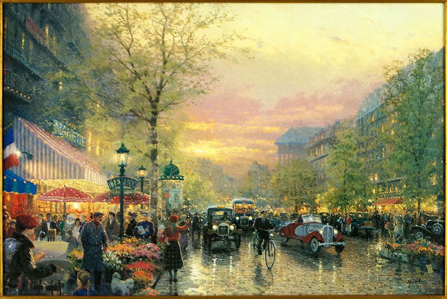 Thomas Kinkade (1958-2012) Le Boulevard des Lumiere at: Thomas Kinkade (1958-2012) Le Boulevard des Lumiere at Dusk. Offset lithograph, gallery proof. Edition 159/600 GP Lithograph: 17.5" x 26.5"