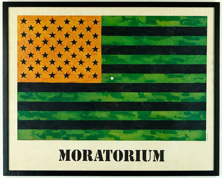 A Jasper Johns 'Moratorium' Poster.: A Jasper Johns 'Moratorium' Poster. Together with a collection of seven other contemporary framed items Poster sight 22" x 28"