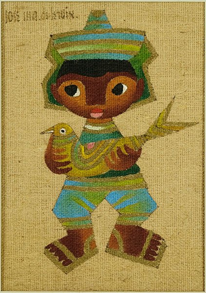 Jose Maria de Servin (American, 1917-1983) Boy with: Jose Maria de Servin (American, 1917-1983) Boy with Bird. Oil on canvas, signed UL Sight: 24" x 16.5" Frame: 35.5" x 29"