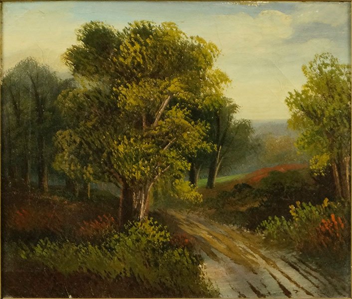 John Edmund Mace (Late 19th/Early 20th Century) Winding: John Edmund Mace (Late 19th/Early 20th Century) Winding Road Landscape. Oil on canvas, signed LL Sight: 13.5" x 11.5" Frame: 22" x 20"