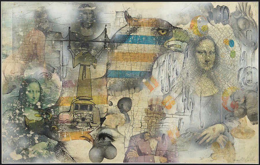 John Walker (20th Century) Untitled Mona Lisa.: John Walker (20th Century) Untitled Mona Lisa. Mixed media on paper, pencil signed LR Sight: 16.5" x 27.5" Frame: 24" x 35"