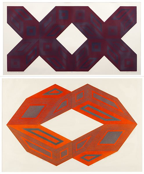 Bong Tae Kim (Korean, B. 1937) Two Works.: Bong Tae Kim (Korean, B. 1937) Two Works. Each an intaglio on paper; comprising Alternation Series XXX edition 13/50, and Alternation Series VR, edition AP. Both signed Sight of larger: 25" x 38"