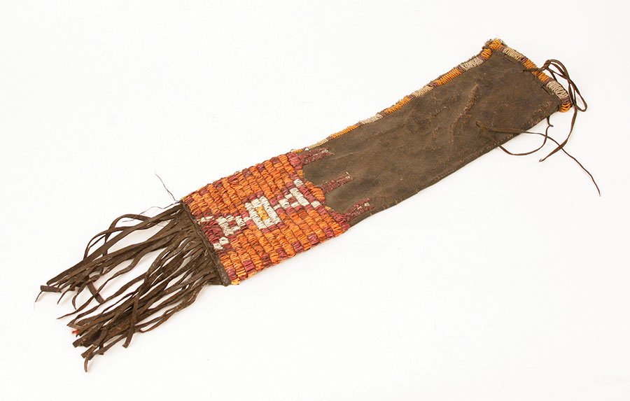 Teton Dakota Native American Pipe Bag.: Teton Dakota Native American Pipe Bag. Sinew and beaded sides. Bottom sewn with porcupine quills. 19th century. From the Native American collection of Ralph Edward Guy who was listed in Who's Who in A