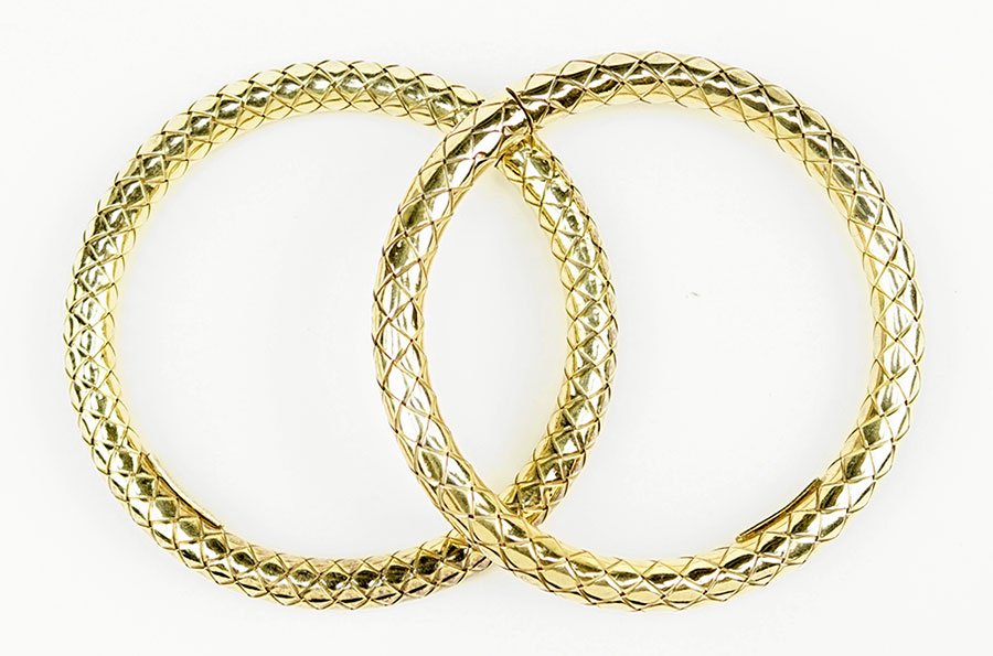 A Pair of Bottega Veneta Sterling Silver Bangle: A Pair of Bottega Veneta Sterling Silver Bangle Bracelets. Interior of each is stamped "Bottega Veneta Made in Italy 925 868 AR"