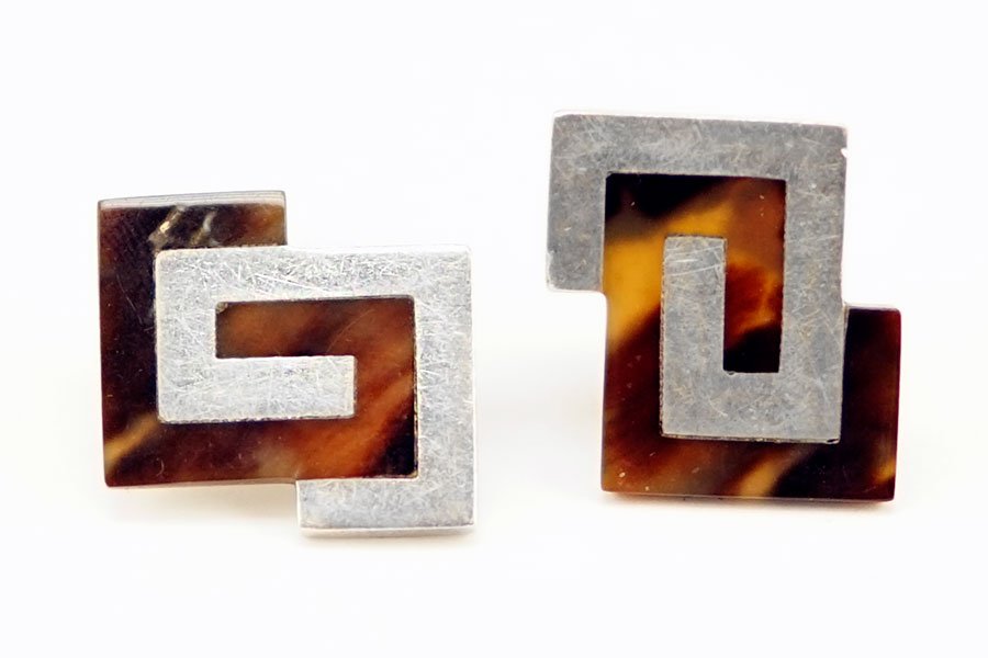 A Pair of Antonio Pineda Earclips.: A Pair of Antonio Pineda Earclips. Sterling silver and tortoise shell