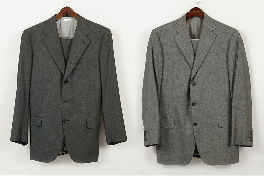 A Brioni Men's Wool Suit.: A Brioni Men's Wool Suit. Approximately a size 38 regular. Together with a Sartoria Castangia men's suit. Both jacket and trousers are marked size 38