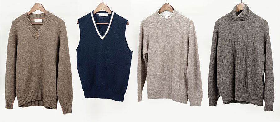 Two Brunello Cucinelli Men's Cashmere Sweaters.: Two Brunello Cucinelli Men's Cashmere Sweaters. Together with a Brunello Cucinelli for Bergdorf Goodman navy cashmere vest and a Bergdorf Goodman cashmere turtleneck Each Size: Small