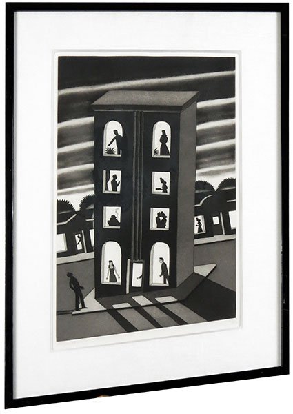 Roger Brown (American, 1941-1997) Sinking.: Roger Brown (American, 1941-1997) Sinking. Etching and aquatint. Pencil signed LL, pencil numbered 43/50 LR. Irregularly shaped plate and frame Plate: 19.25" x 12.25" Frame: 28" x 20"