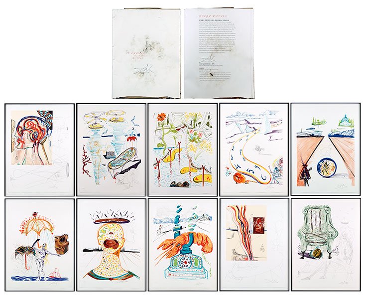 Salvador Dali (Spanish, 1904-1989) Imaginations Et: Salvador Dali (Spanish, 1904-1989) Imaginations Et Objets Futur: Portfolio. Comprising ten drypoint etchings combined with lithography, screen print, and collage. All pencil numbered 47/250 and pencil