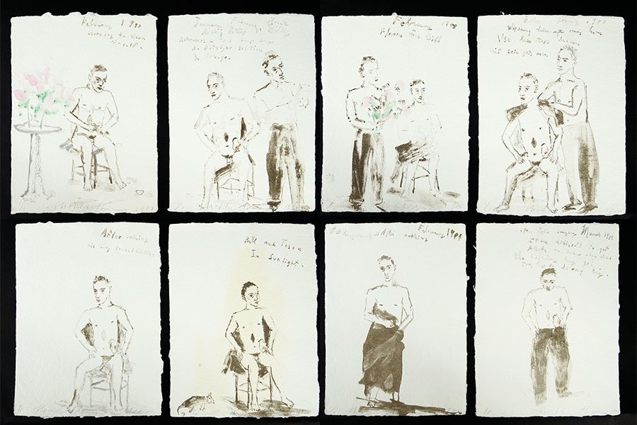 Nicholas Africano (American, B. 1948) Bill's Surgery.: Nicholas Africano (American, B. 1948) Bill's Surgery. A collection of eight color lithographs contained within a cloth bound portfolio. Each lithograph is pencil numbered 1/8 LL, pencil signed lower c