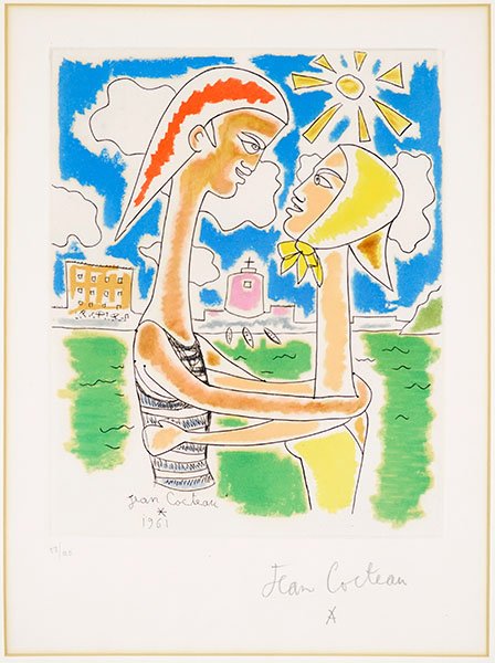 Jean Cocteau (1889-1963) Innamorati.: Jean Cocteau (1889-1963) Innamorati. Aquatint, 1961, signed in pencil 11.75"x9.75"