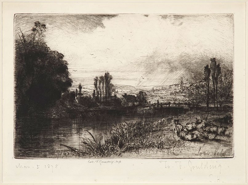 Sir Francis Seymour Haden (English, 1818-1910) On The: Sir Francis Seymour Haden (English, 1818-1910) On The Test. Drypoint etching, signed within the plate. Pencil dated Mar. 5 1878 LL, pencil denoted as printed by 'Coll. F. Goulding imp.' lower center, 