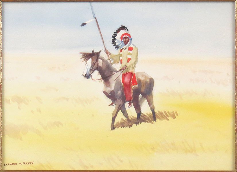 Leonard Reedy (1899-1956) A Sioux Chief.: Leonard Reedy (1899-1956) A Sioux Chief. Watercolor on paper. Signed "Leonard H. Reedy" LL Sight: 8" x 11"