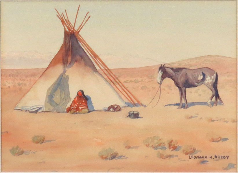 Leonard Reedy (1899-1956) In The Desert.: Leonard Reedy (1899-1956) In The Desert. Watercolor on paper. Signed "Leonard H. Reedy" LR Sight: 8" x 11"