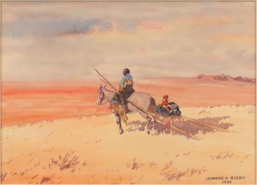 Leonard Reedy (1899-1956) The Journey.: Leonard Reedy (1899-1956) The Journey. Watercolor on paper. Signed and dated "Leonard H. Reedy 1935" LR Sight: 8" x 11"