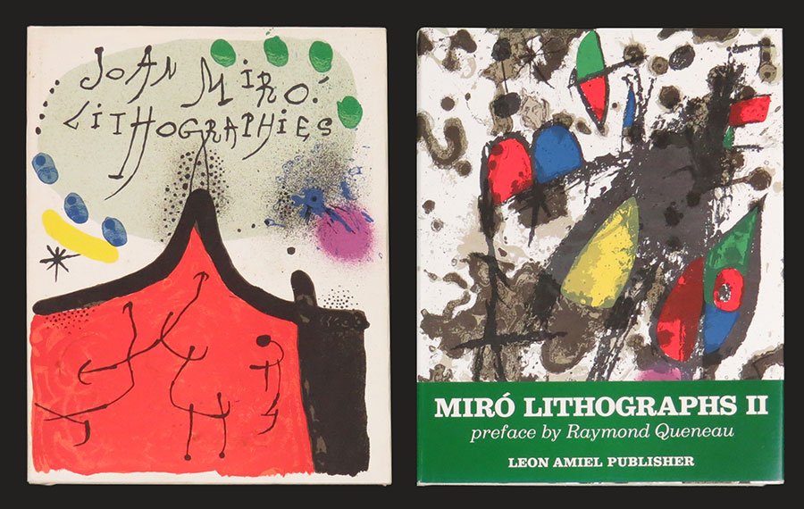 After Joan Miro (Spanish, 1893-1983) Lithographies: After Joan Miro (Spanish, 1893-1983) Lithographies Volumes I And II. Two hardcover volumes. Volume I published by Tudor Publishing Co. and dated 1972. Volume II published by Leon Amiel Publishers, dat