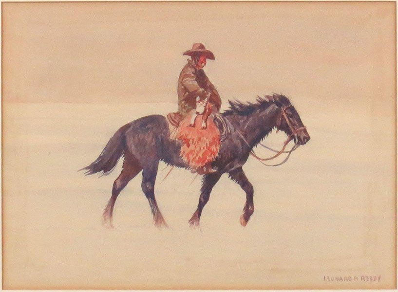 Leonard Reedy (1899-1956) Bringing Home The Stray.: Leonard Reedy (1899-1956) Bringing Home The Stray. Watercolor on paper. Signed "Leonard H. Reedy" LR. Verso bears a "Campanile Galleries" label Sight: 8" x 11"