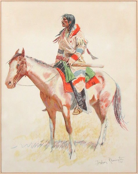 Frederic Remington (1861-1909) A Bunch of Buckskins: A: Frederic Remington (1861-1909) A Bunch of Buckskins: A Breed. Lithograph on paper. Signed and dated 1901 in plate. Verso bears a "Kennedy Galleries, 20 E 56th Street, New York" label Sight: 19" x 14.5