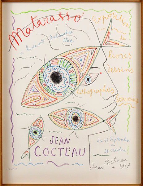 After Jean Cocteau (French, 1889-1963) Self Portrait.: After Jean Cocteau (French, 1889-1963) Self Portrait. Color lithograph. Signed and dated 1957 within the print. Lower left reads Mourlot IMP Sight: 24" x 18" Frame: 29" x 23"