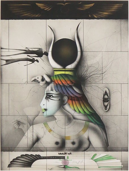 Paul Wunderlich (Germany, 1927-2010) Aida.: Paul Wunderlich (Germany, 1927-2010) Aida. Color lithograph taken from the Metropolitan Opera Fine Art Portfolio. Pencil numbered 66/250 and pencil signed lower center Sight: 29" x 21.5" Frame: 40.5" 