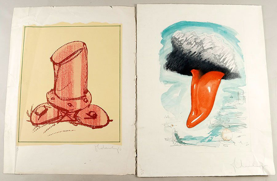 Claes Oldenburg (American, B. 1929) Tongue Cloud Over: Claes Oldenburg (American, B. 1929) Tongue Cloud Over London. Color soft ground and aquatint, pencil signed, dated 1976, and numbered 41/60. Together with a Claes Oldenburg color lithograph entitled,
