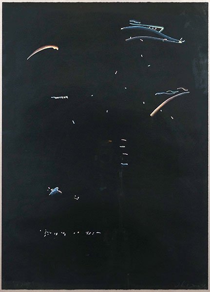John Dowell (American, B. 1941) On Light.: John Dowell (American, B. 1941) On Light. Watercolor on black paper. Pencil titled LL. Pencil signed and dated '73 LR. Bearing Dart Gallery label en verso Sheet: 27.5" x 19.5" Frame: 30.75" x 22.75"