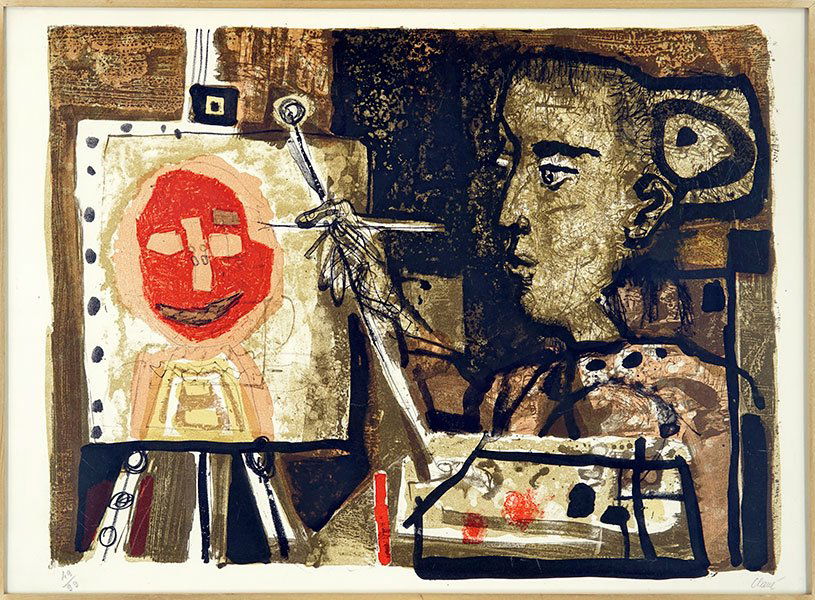 Antoni Clave (Spanish, 1913-2005) Femme Peintre.: Antoni Clave (Spanish, 1913-2005) Femme Peintre. Color lithograph, 1953, signed, edition 49/99, full margins 16"x21"