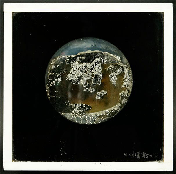 Ronald Mallory (American - B. 1939) Kinetic Mercury: Ronald Mallory (American - B. 1939) Kinetic Mercury Box. Mercury, glass and steel motorized sculpture, signed Ronald Mallory 65, bearing from the Vincent Price Collection label en verso Sculpture: 10"