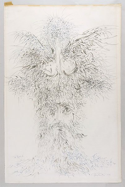 Gabor Peterdi (Hungarian, 1915-2001) Surrealist Head.: Gabor Peterdi (Hungarian, 1915-2001) Surrealist Head. Charcoal and blue crayon drawing, signed and dated '66 LR Sheet: 39" x 25.5"