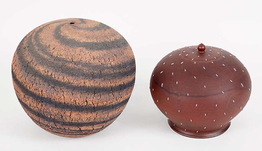 Two Ceramic Decorative Vases.: Two Ceramic Decorative Vases. Smaller vase bears illegible signature on underside. Larger Height: 12"