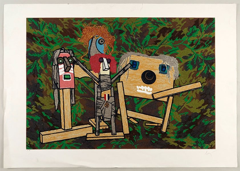 Enrico Baj (Italian, 1924-2003) Figures.: Enrico Baj (Italian, 1924-2003) Figures. Color aquatint. Annotated e.a. LL and pencil signed LR Plate: 22" x 31.5"