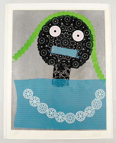 Enrico Baj (Italian, 1924-2003) Lace Head.: Enrico Baj (Italian, 1924-2003) Lace Head. Color serigraph. Pencil numbered 40/100 LL, pencil signed LR Serigraph: 25.75" x 20"