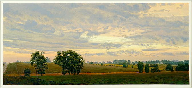 James Winn (American, B. 1949) Sketch for Late Summer.: James Winn (American, B. 1949) Sketch for Late Summer. Acrylic on paper, signed LL. Bearing the artist's label en verso Sight: 12" x 26.5" Frame: 22" x 36.5" ; 12" x 26.5" Frame: 22.5"