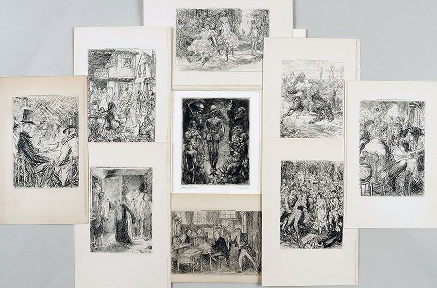 John Sloan (American, 1871-1951) The Shell Of Hell.: John Sloan (American, 1871-1951) The Shell Of Hell. Etching. Pencil signed LL. Together with nine unsigned etchings attributed to Sloan and Glackens Plate: 5" x 4"